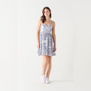 Sweetheart Neckline Blue Paisley Mini Dress